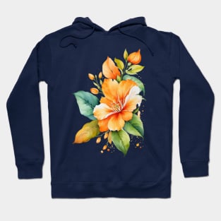 watercolor orange flower and leaf Hoodie